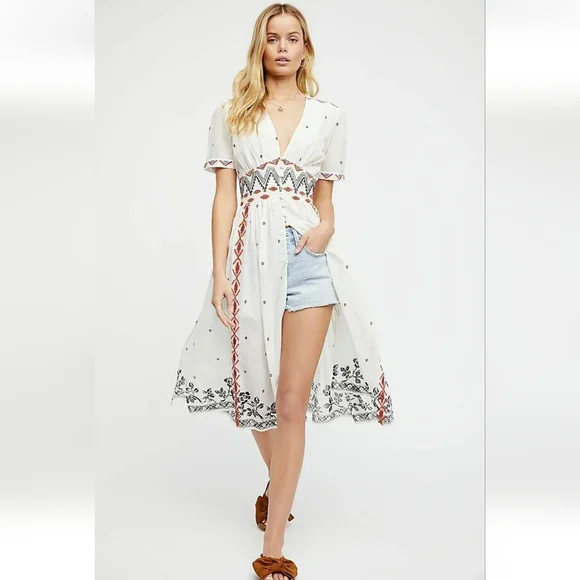 Free People Real Romance Embroidered Dress Top - Picture 1 of 6